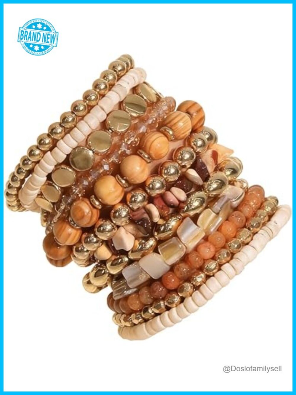 12 Pcs Boho Beaded Stackable Stretch Bracelets Set Gold Plated